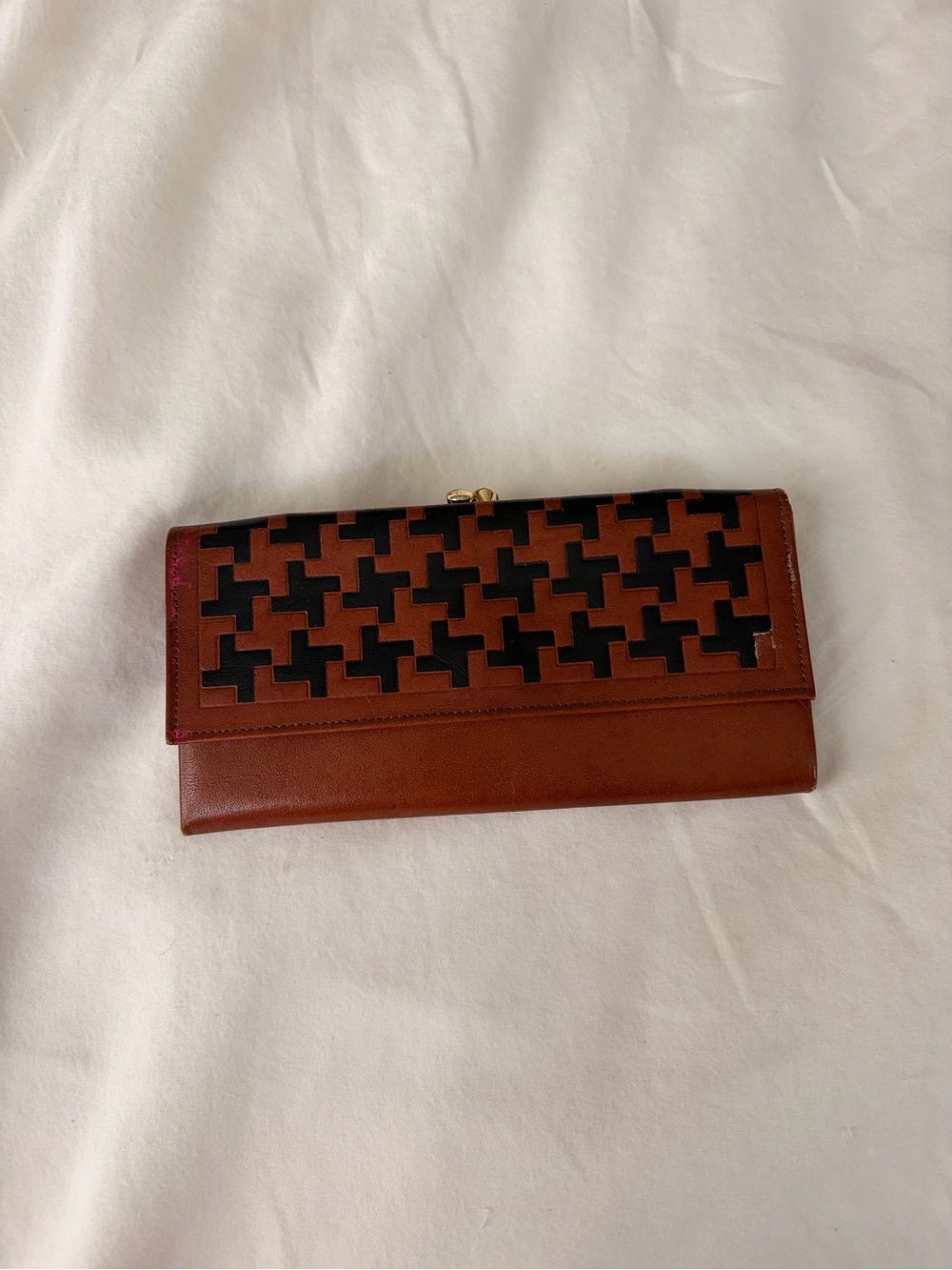 Brown and Black Geometric Leather Wallet